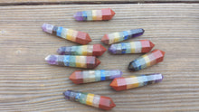 Load image into Gallery viewer, NATURAL 7 CHAKRA BONDED Double Terminated Gemstone Crystal Pencil Point (One)