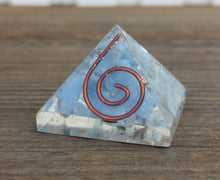 Load image into Gallery viewer, Small (25-30mm) ANGELITE COIL Orgone Gemstone Pyramid Small Pyramid Orgone