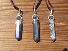 Load image into Gallery viewer, LAPIS LAZULI 2 Stone Crystal Point Pendant With Quartz Sphere and Cord Stone Natural Gemstone