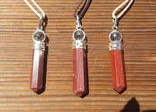 Load image into Gallery viewer, RED JASPER 2 Stone Crystal Point Pendant With Quartz Sphere and Cord Stone Natural Gemstone