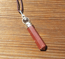 Load image into Gallery viewer, RED JASPER 2 Stone Crystal Point Pendant With Quartz Sphere and Cord Stone Natural Gemstone
