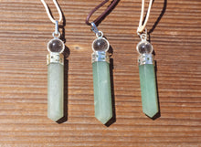 Load image into Gallery viewer, GREEN AVENTURINE 2 Stone Crystal Point Pendant With Quartz Sphere and Cord Stone Natural Gemstone