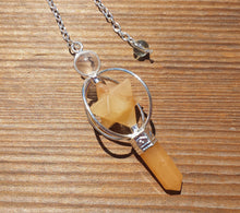 Load image into Gallery viewer, FULL GOLDEN QUARTZ Gemstone 3 Stone Merkaba Spinning Star Faceted Pendulum