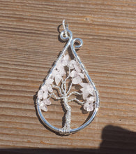 Load image into Gallery viewer, Drop/Peacock Style ROSE QUARTZ Tree Of Life Wire Wrapped Pendant Stone Natural Gemstone