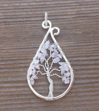 Load image into Gallery viewer, Drop/Peacock Style ROSE QUARTZ Tree Of Life Wire Wrapped Pendant Stone Natural Gemstone