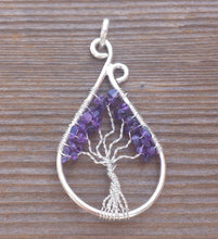 Load image into Gallery viewer, Drop/Peacock Style AMETHYST Tree Of Life Wire Wrapped Pendant Stone Natural Gemstone