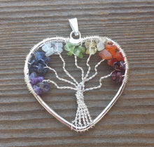 Load image into Gallery viewer, Heart Style 7 CHAKRA Tree Of Life Wire Wrapped Pendant Stone Natural Gemstone