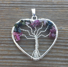 Load image into Gallery viewer, Heart Style MULTI TOURMALINE Tree Of Life Wire Wrapped Pendant Stone Natural Gemstone