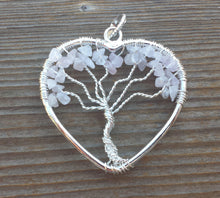 Load image into Gallery viewer, Heart Style ROSE QUARTZ Tree Of Life Wire Wrapped Pendant Stone Natural Gemstone