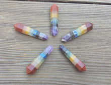 Load image into Gallery viewer, NATURAL 7 CHAKRA BONDED Double Terminated Gemstone Crystal Pencil Point (One)