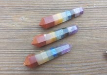Load image into Gallery viewer, NATURAL 7 CHAKRA BONDED Double Terminated Gemstone Crystal Pencil Point (One)