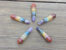 Load image into Gallery viewer, NATURAL 7 CHAKRA BONDED Double Terminated Gemstone Crystal Pencil Point (One)