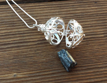 Load image into Gallery viewer, ROUND FILIGREE CAGE Pendant With Black Tourmaline Crystal Pendant