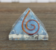 Load image into Gallery viewer, Small (25-30mm) ANGELITE COIL Orgone Gemstone Pyramid Small Pyramid Orgone
