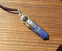 Load image into Gallery viewer, LAPIS LAZULI 2 Stone Crystal Point Pendant With Quartz Sphere and Cord Stone Natural Gemstone