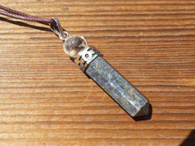 Load image into Gallery viewer, LAPIS LAZULI 2 Stone Crystal Point Pendant With Quartz Sphere and Cord Stone Natural Gemstone