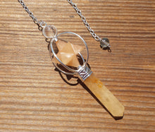 Load image into Gallery viewer, FULL GOLDEN QUARTZ Gemstone 3 Stone Merkaba Spinning Star Faceted Pendulum