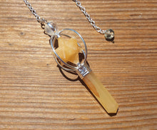 Load image into Gallery viewer, FULL GOLDEN QUARTZ Gemstone 3 Stone Merkaba Spinning Star Faceted Pendulum