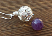 Load image into Gallery viewer, ROUND FILIGREE CAGE Pendant With Amethyst Sphere Crystal Pendant