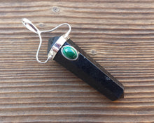 Load image into Gallery viewer, Natural BLACK TOURMALINE And MALACHITE Crystal D - Point Pendant Gemstone
