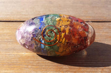 Load image into Gallery viewer, LARGE 7 CHAKRA Layered ORGONE Gemstone Lingam Lingham 3 to 3.5 Inch