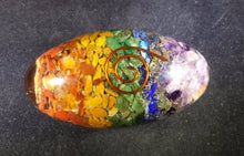Load image into Gallery viewer, LARGE 7 CHAKRA Layered ORGONE Gemstone Lingam Lingham 3 to 3.5 Inch