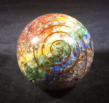 Load image into Gallery viewer, HUGE (60-65mm) 7 CHAKRA Layered Orgone Gemstone Sphere Extra Large Sphere Orgone