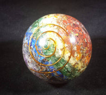 Load image into Gallery viewer, HUGE (60-65mm) 7 CHAKRA Layered Orgone Gemstone Sphere Extra Large Sphere Orgone