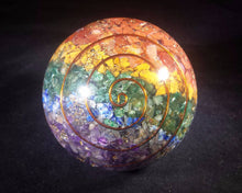 Load image into Gallery viewer, HUGE (80-85mm) 7 CHAKRA Layered Orgone Gemstone Sphere Extra Large Sphere Orgone