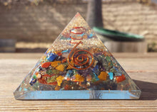 Load image into Gallery viewer, Large (50-55mm) 7 CHAKRA MIXED STONE Orgone Gemstone Pyramid Large Pyramid Orgone
