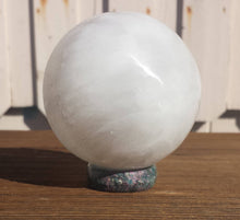 Load image into Gallery viewer, RUBY IN KYANITE Sphere Stand Natural Stone Hand Carved Gemstone Sphere Stand