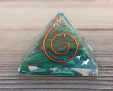 Load image into Gallery viewer, Small (25-30mm) MALACHITE COIL Orgone Gemstone Pyramid Small Pyramid Orgone