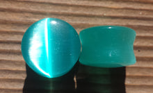 Load image into Gallery viewer, Pair of AQUA CATS EYE Plugs Gauges Body Jewelry Double Flared - Pick Size