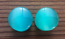 Load image into Gallery viewer, Pair of AQUA CATS EYE Plugs Gauges Body Jewelry Double Flared - Pick Size