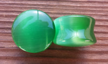 Load image into Gallery viewer, Pair of GREEN CATS EYE Plugs Gauges Body Jewelry Double Flared - Pick Size