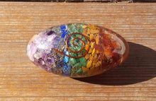 Load image into Gallery viewer, LARGE 7 CHAKRA Layered ORGONE Gemstone Lingam Lingham 3 to 3.5 Inch