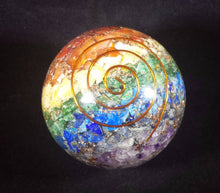 Load image into Gallery viewer, HUGE (60-65mm) 7 CHAKRA Layered Orgone Gemstone Sphere Extra Large Sphere Orgone