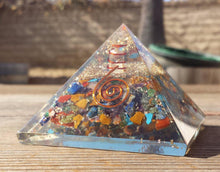 Load image into Gallery viewer, Large (50-55mm) 7 CHAKRA MIXED STONE Orgone Gemstone Pyramid Large Pyramid Orgone