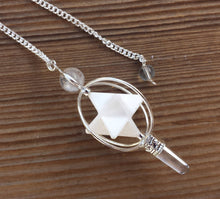 Load image into Gallery viewer, Natural SCOLECITE Gemstone 3 Stone Merkaba Spinning Star Faceted Pendulum