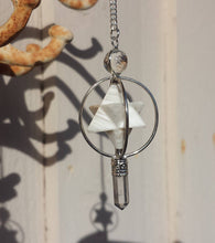 Load image into Gallery viewer, Natural SCOLECITE Gemstone 3 Stone Merkaba Spinning Star Faceted Pendulum