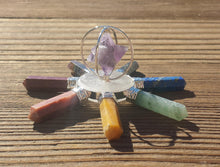 Load image into Gallery viewer, 7 CHAKRA SPINNING AMETHYST Merkaba Energy Generator Natural Gemstone