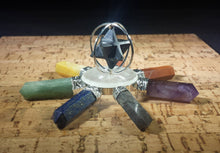 Load image into Gallery viewer, 7 Chakra SPINNING BLACK TOURMALINE Merkaba Energy Generator Natural Gemstone