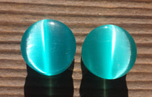 Load image into Gallery viewer, Pair of AQUA CATS EYE Plugs Gauges Body Jewelry Double Flared - Pick Size