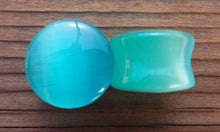 Load image into Gallery viewer, Pair of AQUA CATS EYE Plugs Gauges Body Jewelry Double Flared - Pick Size