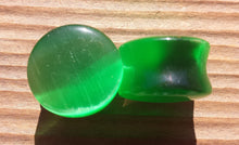 Load image into Gallery viewer, Pair of GREEN CATS EYE Plugs Gauges Body Jewelry Double Flared - Pick Size