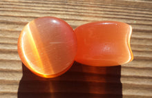 Load image into Gallery viewer, Pair of ORANGE CATS EYE Plugs Gauges Body Jewelry Double Flared - Pick Size