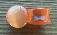 Load image into Gallery viewer, Pair of ORANGE CATS EYE Plugs Gauges Body Jewelry Double Flared - Pick Size