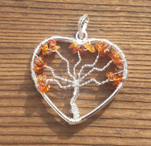 Load image into Gallery viewer, Heart Style HESSONITE GARNET Tree Of Life Wire Wrapped Pendant Stone Natural Gemstone
