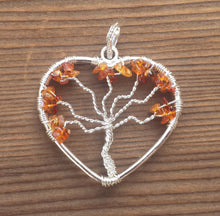 Load image into Gallery viewer, Heart Style HESSONITE GARNET Tree Of Life Wire Wrapped Pendant Stone Natural Gemstone
