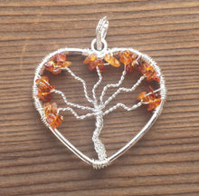 Load image into Gallery viewer, Heart Style HESSONITE GARNET Tree Of Life Wire Wrapped Pendant Stone Natural Gemstone